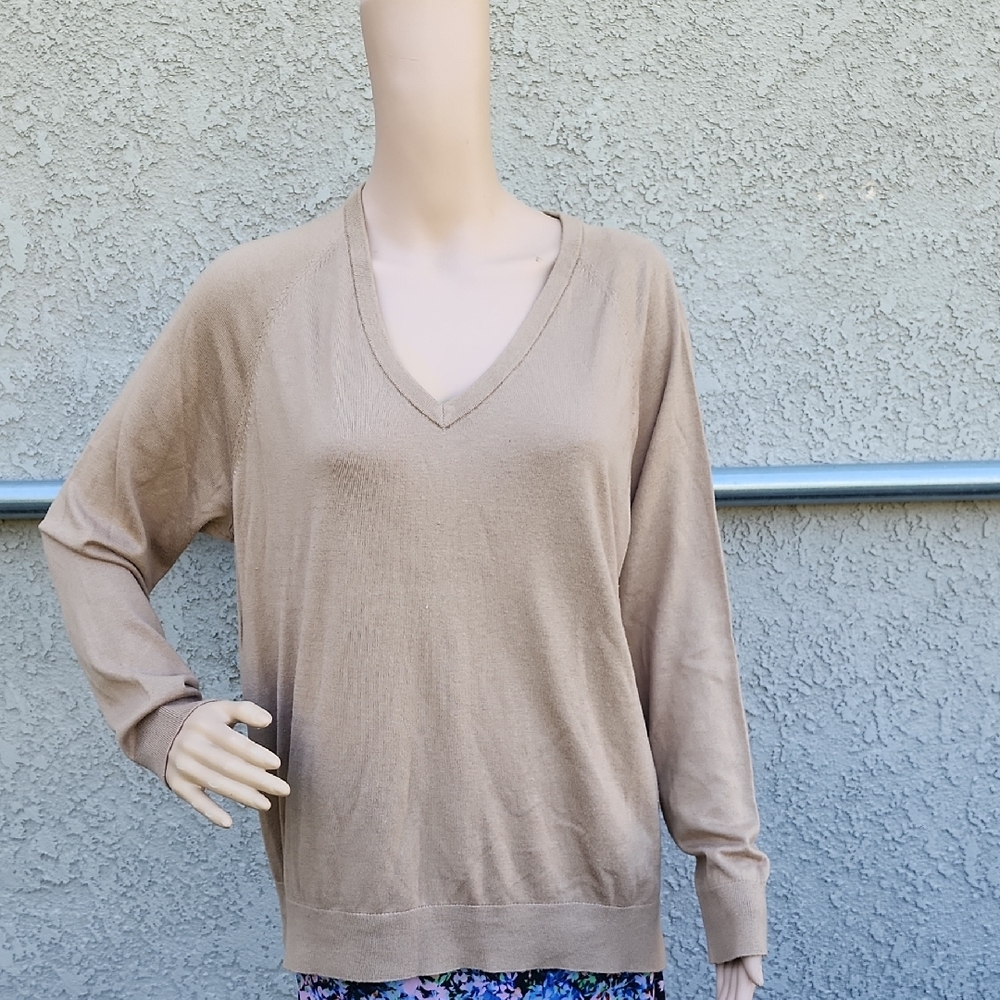 Elegant Tan V-Neck Women's Sweater